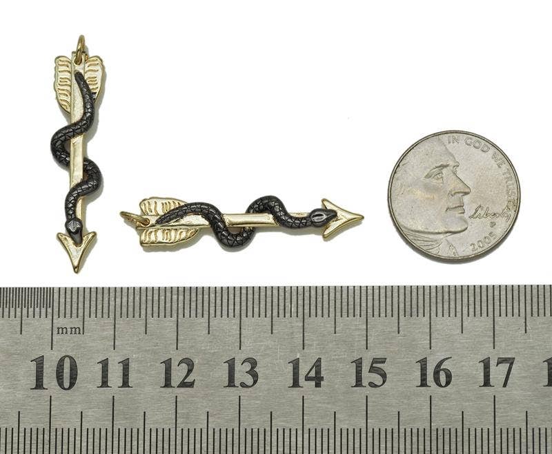Gunmetal Snake On Gold Arrow Charm, Sku#Z1441
