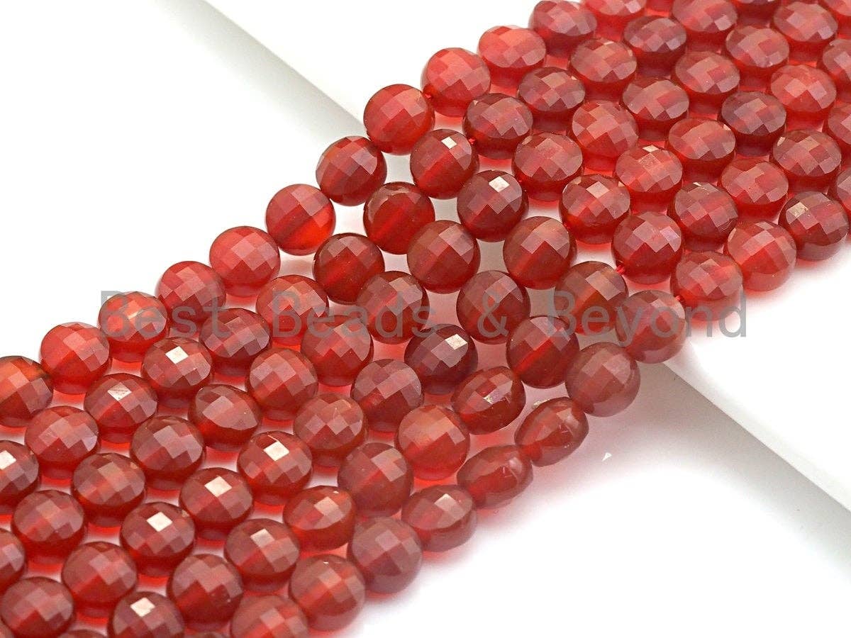 Double Sided Turtle Shell Cut Natural Carnelian Coin Shape beads, 6mm/8mm/10mm Natural Carnelian Beads, 16" Full strand, Sku#U694