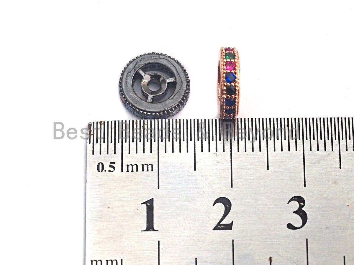 Multicolor CZ Micro Pave Wheel Spacer Beads, Cubic Zirconia Spacer beads, Bracelet spacers, 6mm/8mm/10mm,sku# C108