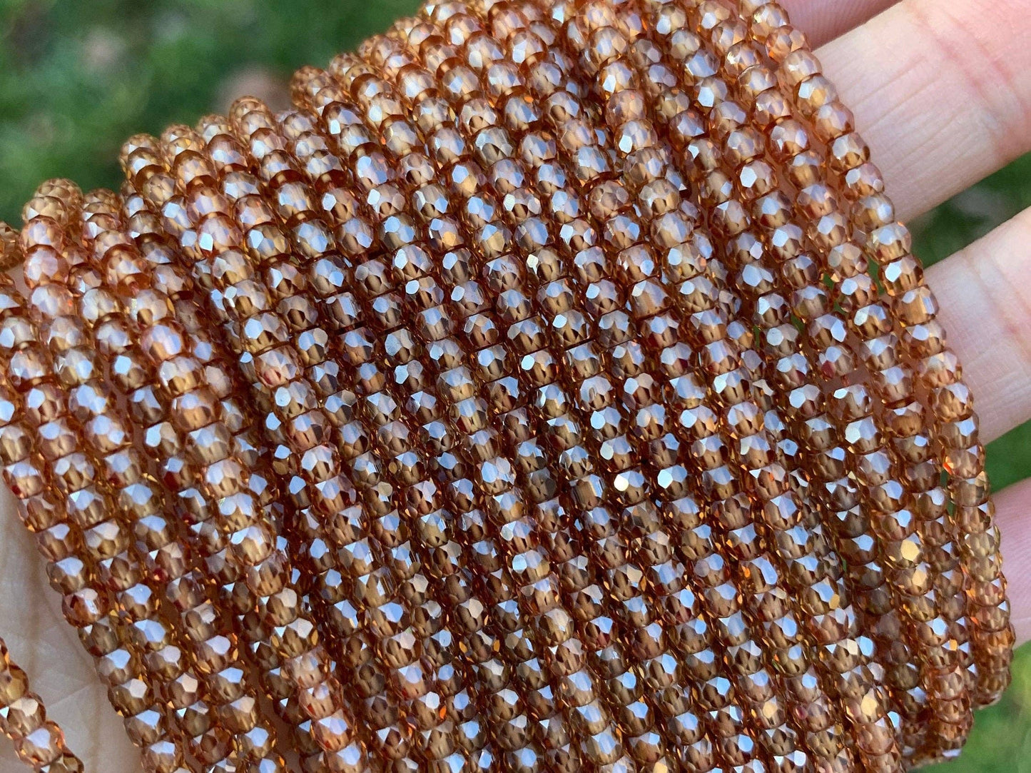 Quality Brown Cubic Zirconia Faceted Rondelle Beads, 2x3mm Faceted Smalle Beads, 13'' Full Strand, SKU#U1230