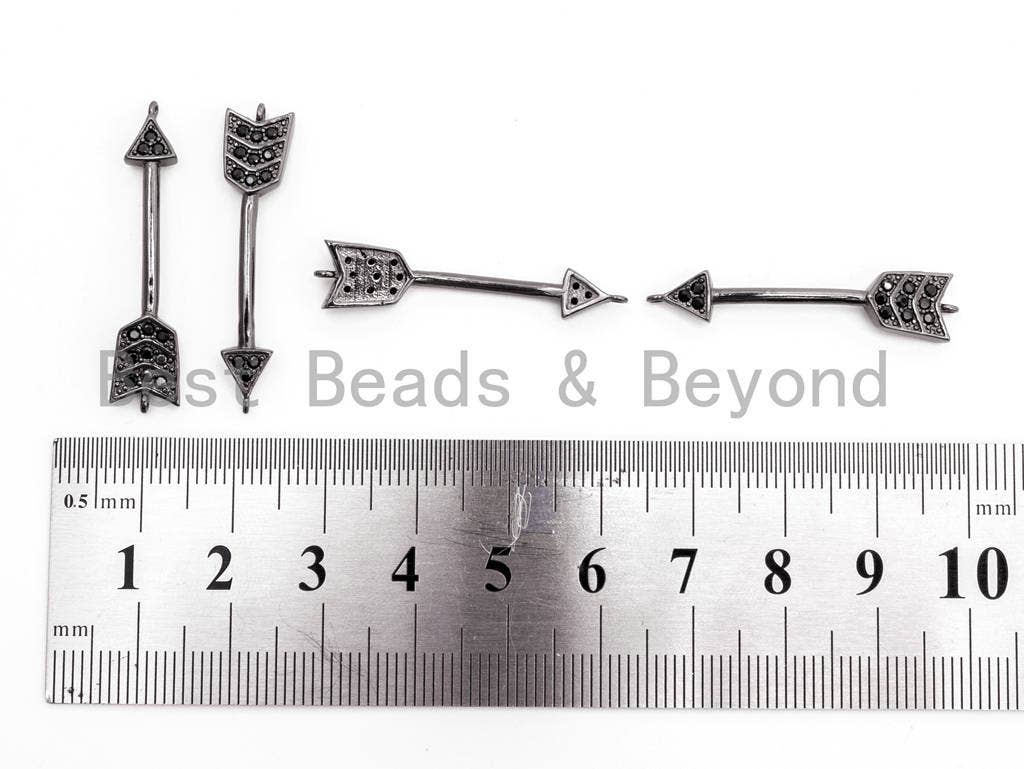 Black CZ Pave On Black Micro Pave 7x34mm Cupid Arrow Connector, Cubic Zirconia Pave in Black Finish, CZ Space Connector, sku#E377