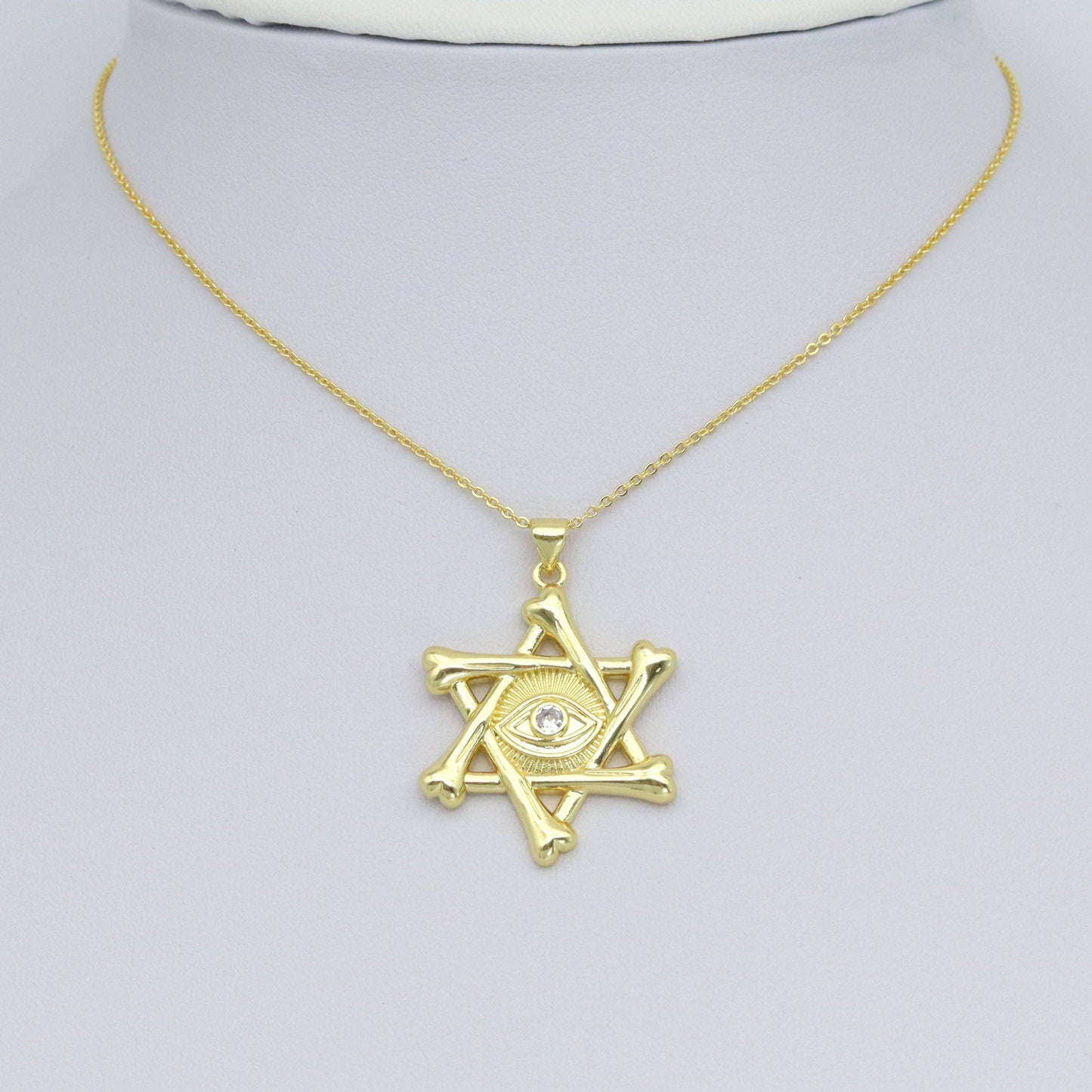 Gold Clear CZ Evil Eye Star Charm Pendant, Sku#LK981