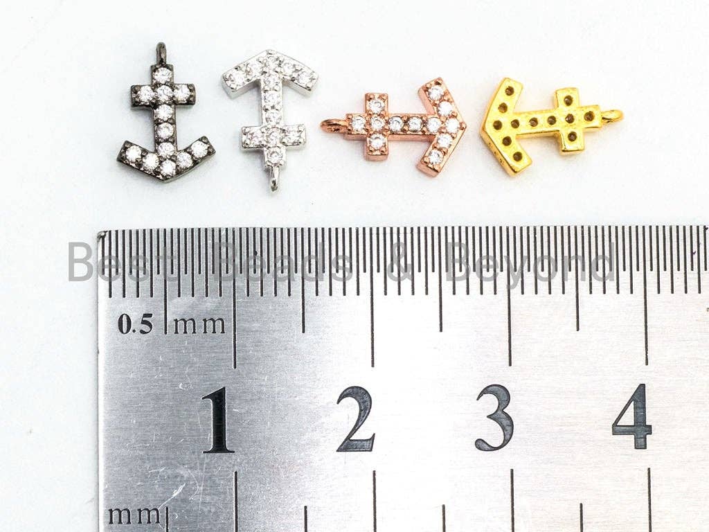 CZ Micro Pave Small Arrows Pendant/Charm, Cubic Zirconia Pendant Charm in Gold Rose Gold Black Silver Color, 7x10mm, sku#B76