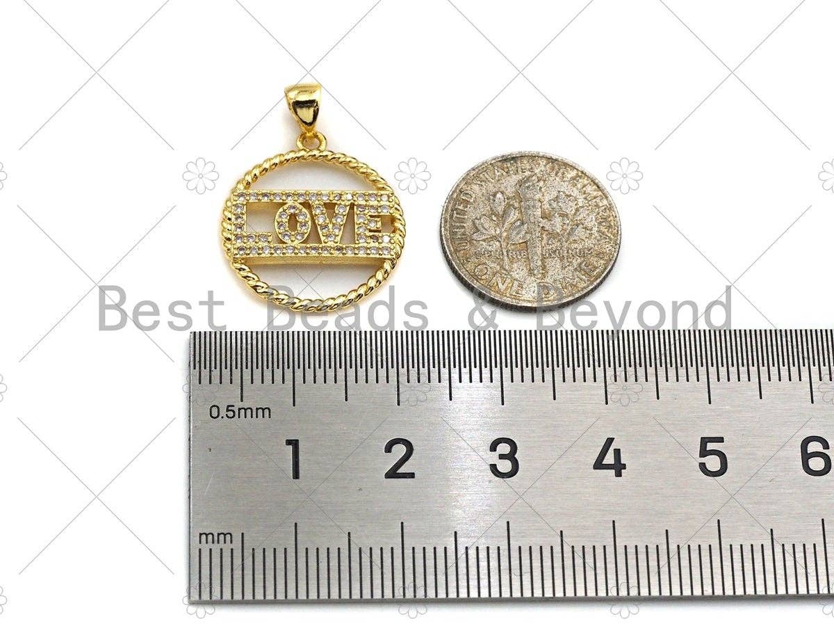 18k Shiny Gold Love On Round Ring Charms, Gold Ring Charms,Gold Pendant, Round Necklace Charms, 18x20mm, Sku#LK147