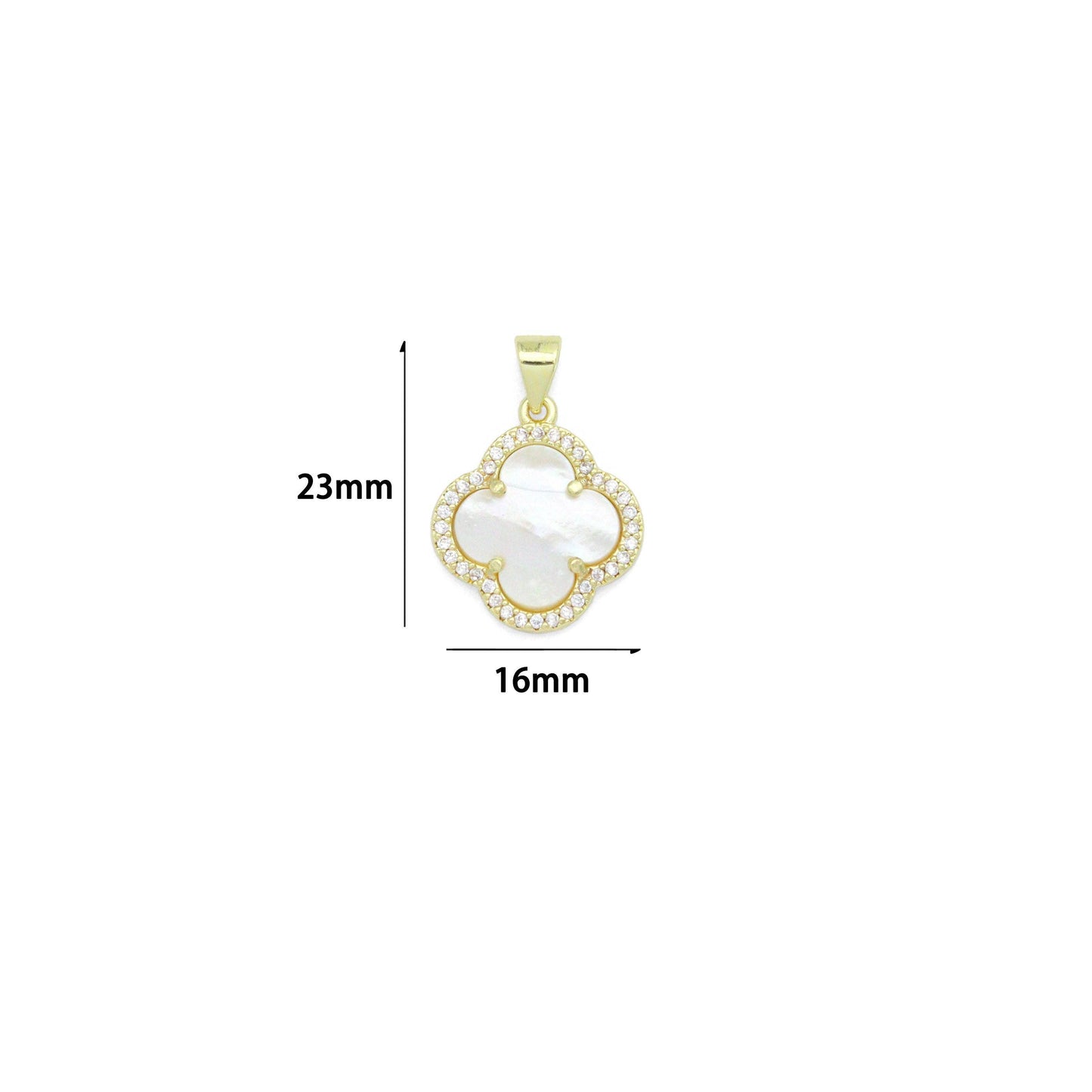 Clear CZ Double sided Mother of Pearl Gold flower Charm Pendant,Sku#LX881