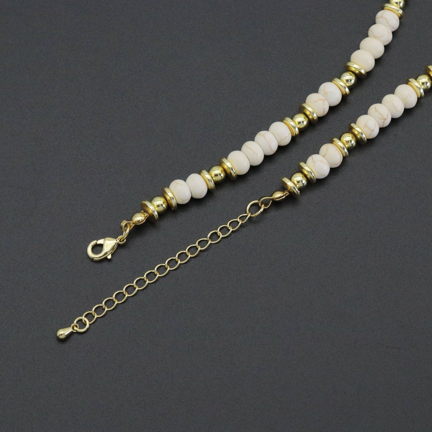 Cream white gemstone gold spacer necklace, sku#EF558
