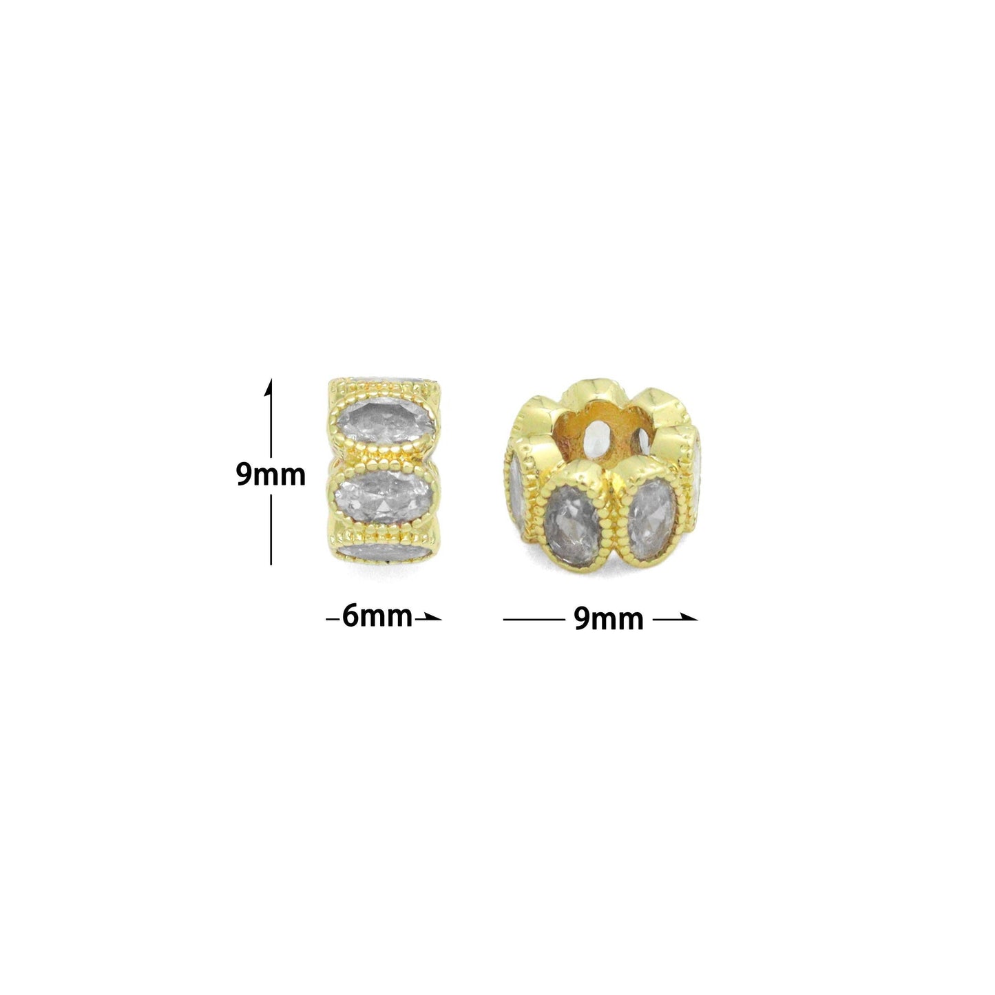 Oval CZ Gold Large Hole Spacer Bead Charm Pendant, Sku#LK1191