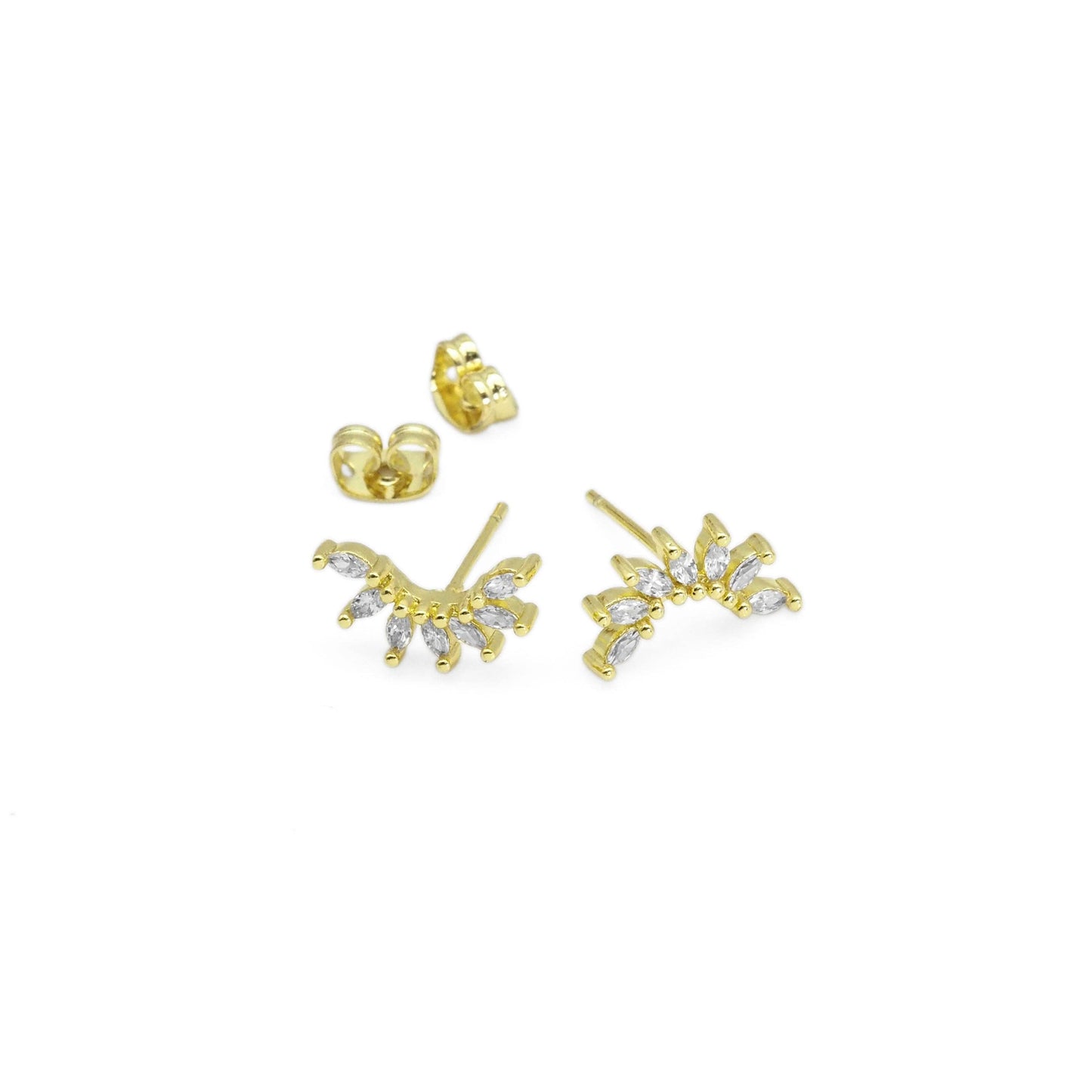 Clear Oval CZ Gold Peacock Flower Climber Earrings, Sku#LK89