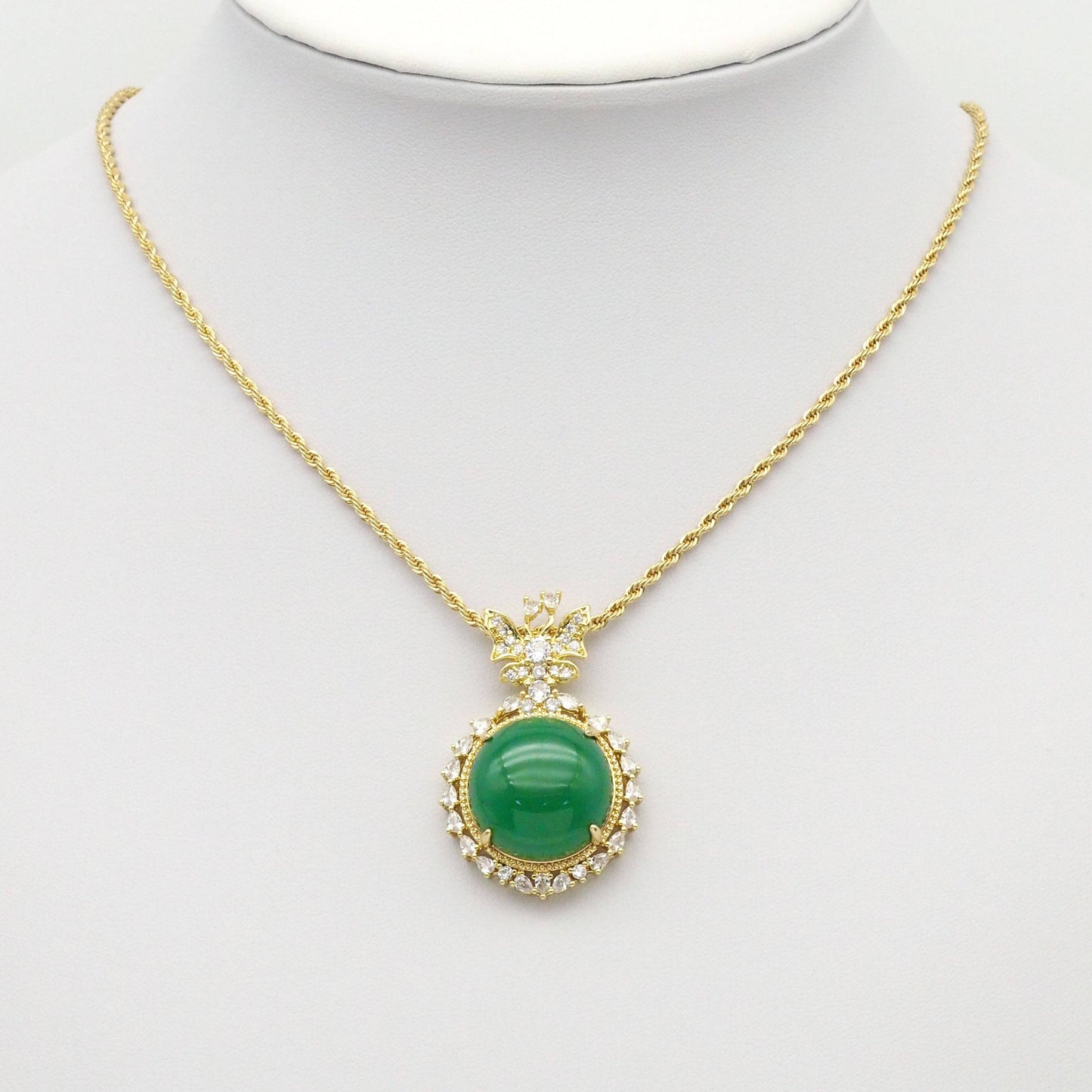 Large Green Jade CZ Butterfly Pendant, Sku#LX345