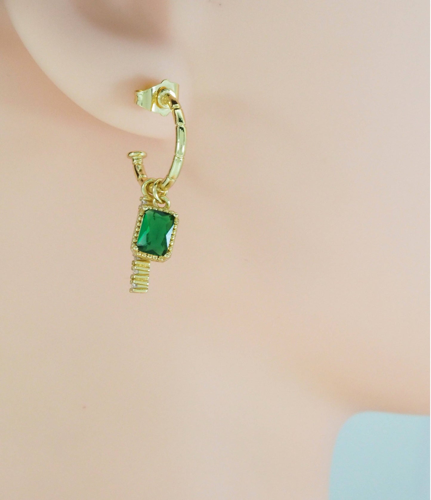 CZ Bar Rectangle Dangle Hoop Earrings, Sku#LX195