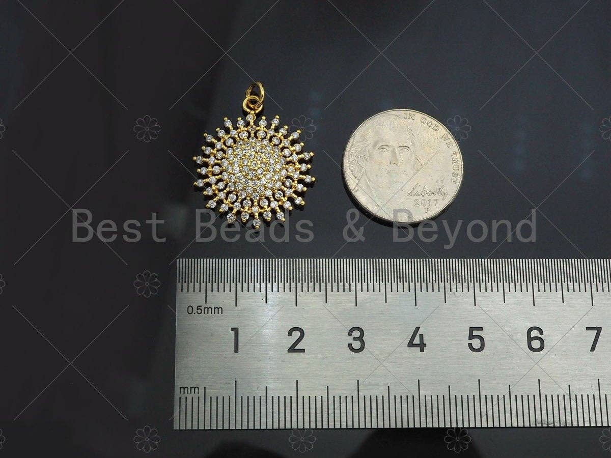 Gold Silver Sunflower Radical Flower Pendant,Cubic Zirconia Silver/Gold Charm, Necklace Bracelet Charm Pendant, 21x24mm, Sku#LK294