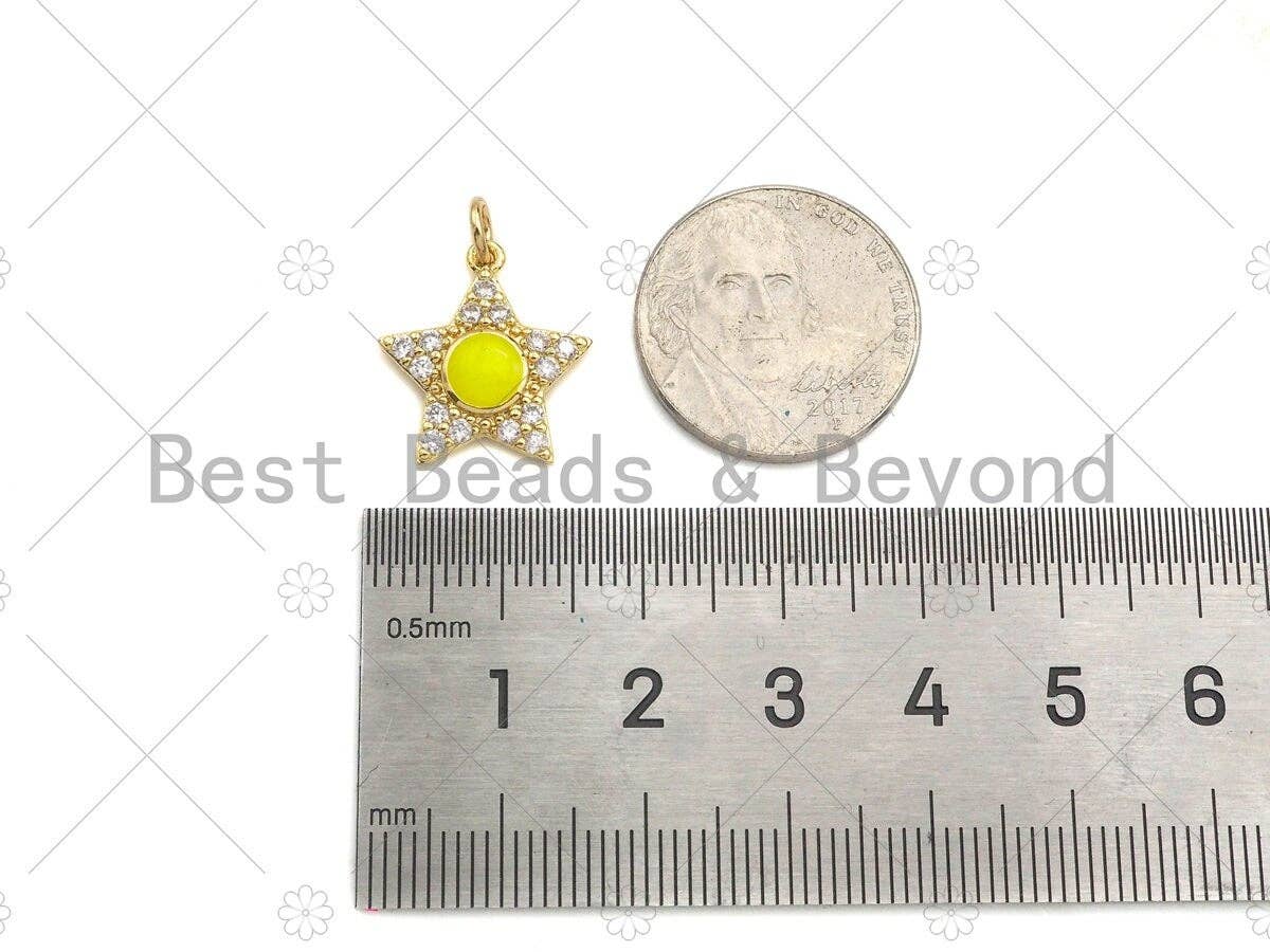 Gold Filled CZ Micro Pave Colorful Enamel Five Star Shape Pendant, 18K Gold Filled Charm, Necklace Bracelet Charm Pendant,15x17mm,Sku#B133
