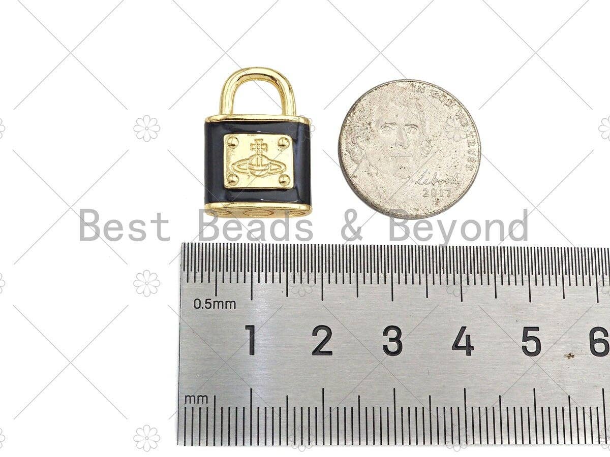 Gold Filled Colorful Enamel Lock Shape Pendant, 18K Gold Filled Lock Enamel Charm, Enaeml Jewelry,15x22mm,Sku#LK361
