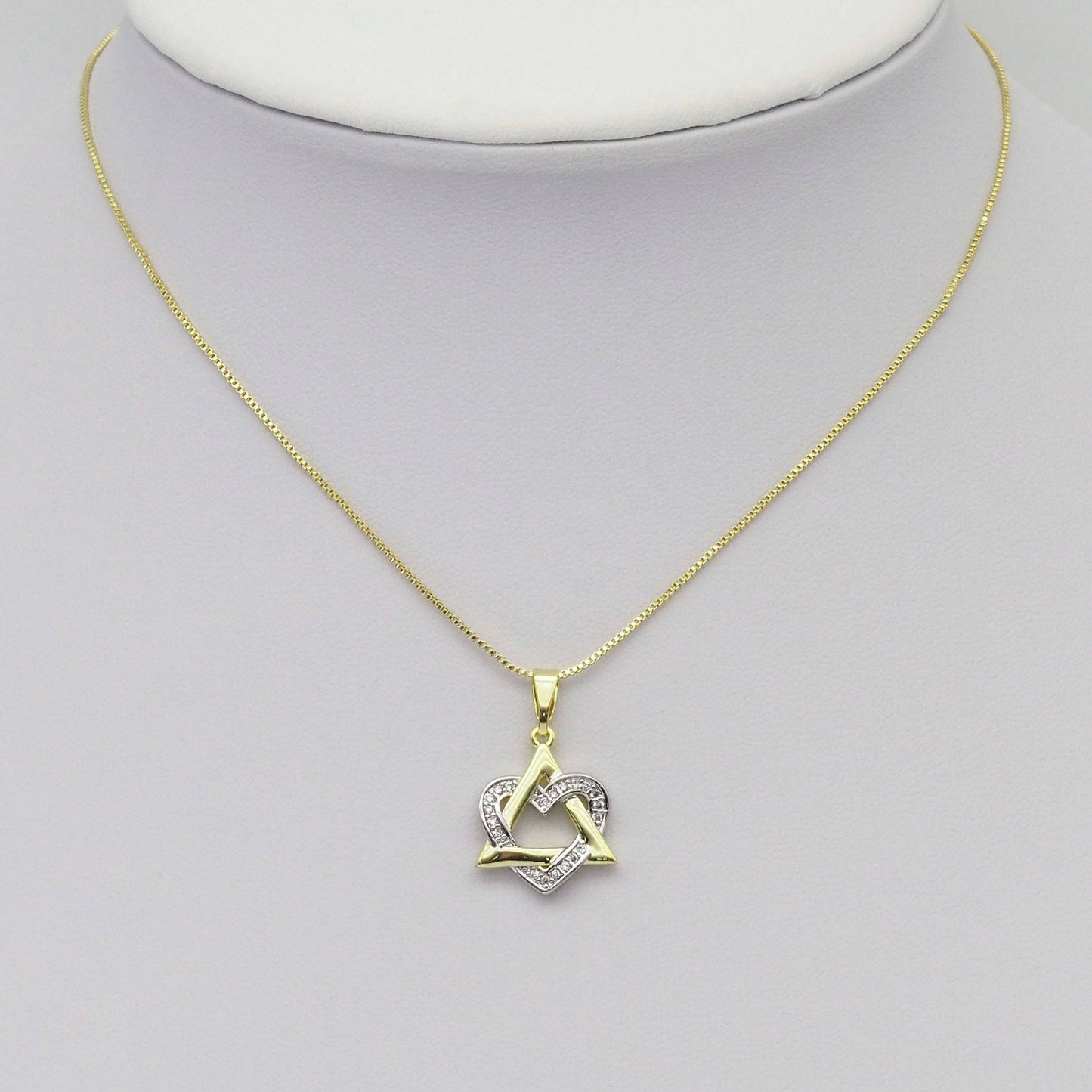 CZ Silver Heart Gold Triangle Charm, Sku#LX307
