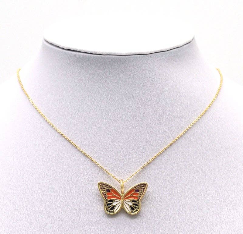 Gold CZ Enamel Butterfly Charm, 20x29mm, Sku#LK729