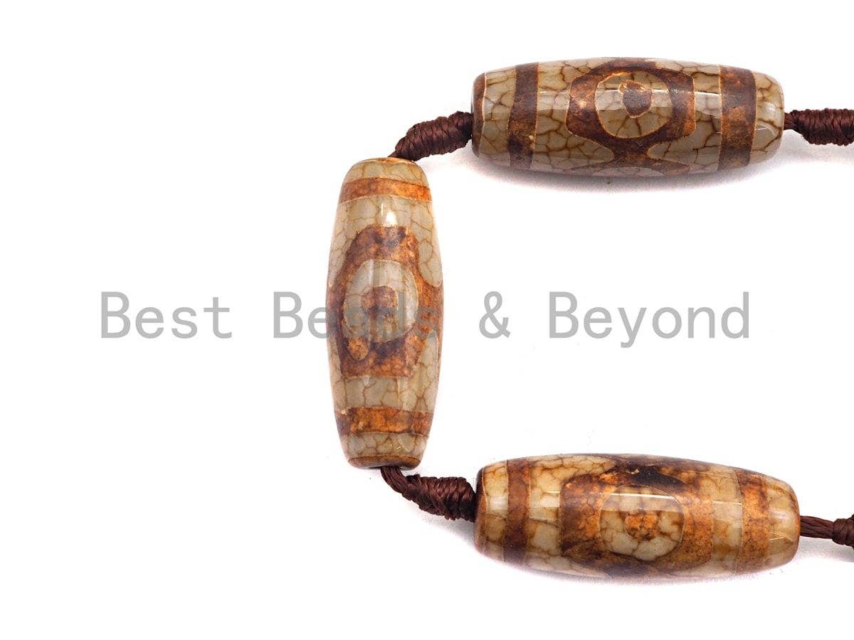 1pc/10pcs Natural Tibetan Agate Beads, Brown Tibetan Long Oval Shape Beads, Dzi Eye Agate Beads, 12x30mm, sku#U539