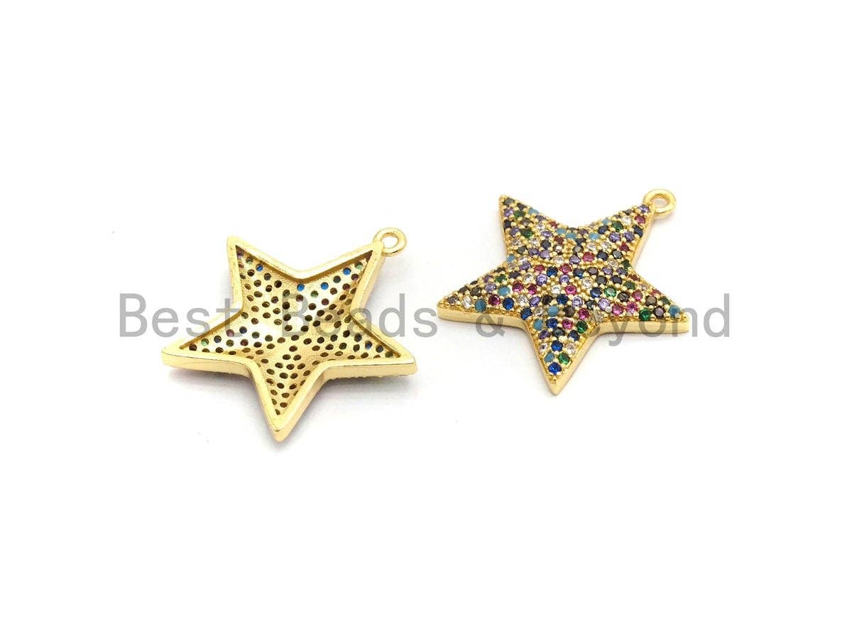 Multi-Color CZ Micro Pave Five Star Pendant, Star Shaped Pave Pendant, Gold plated, 23x24mm, Sku#B108