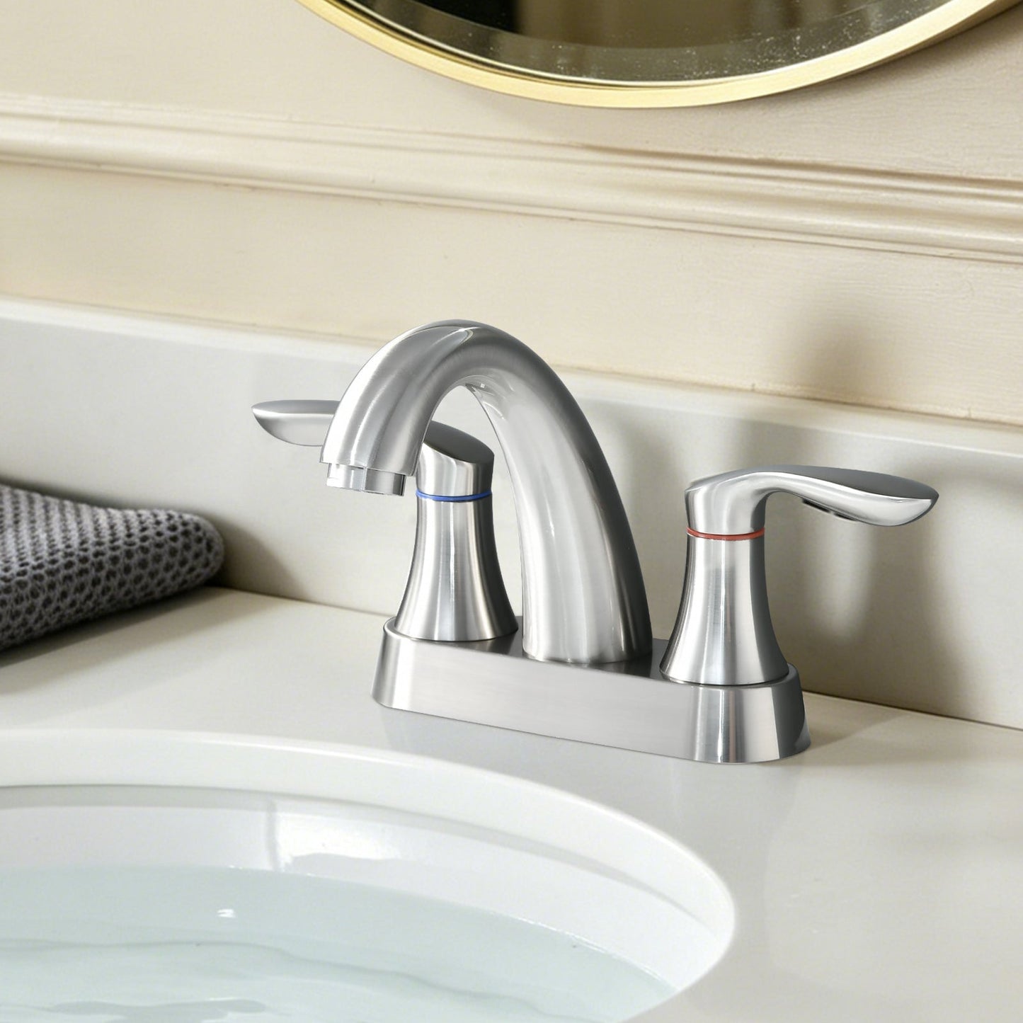 Two Handle 4 Inch Centerset Bathroom Sink Faucet with Pop-Up Drain