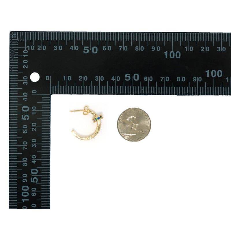 Gold Colorful CZ Arc Stud Earrings, Sku#LK783