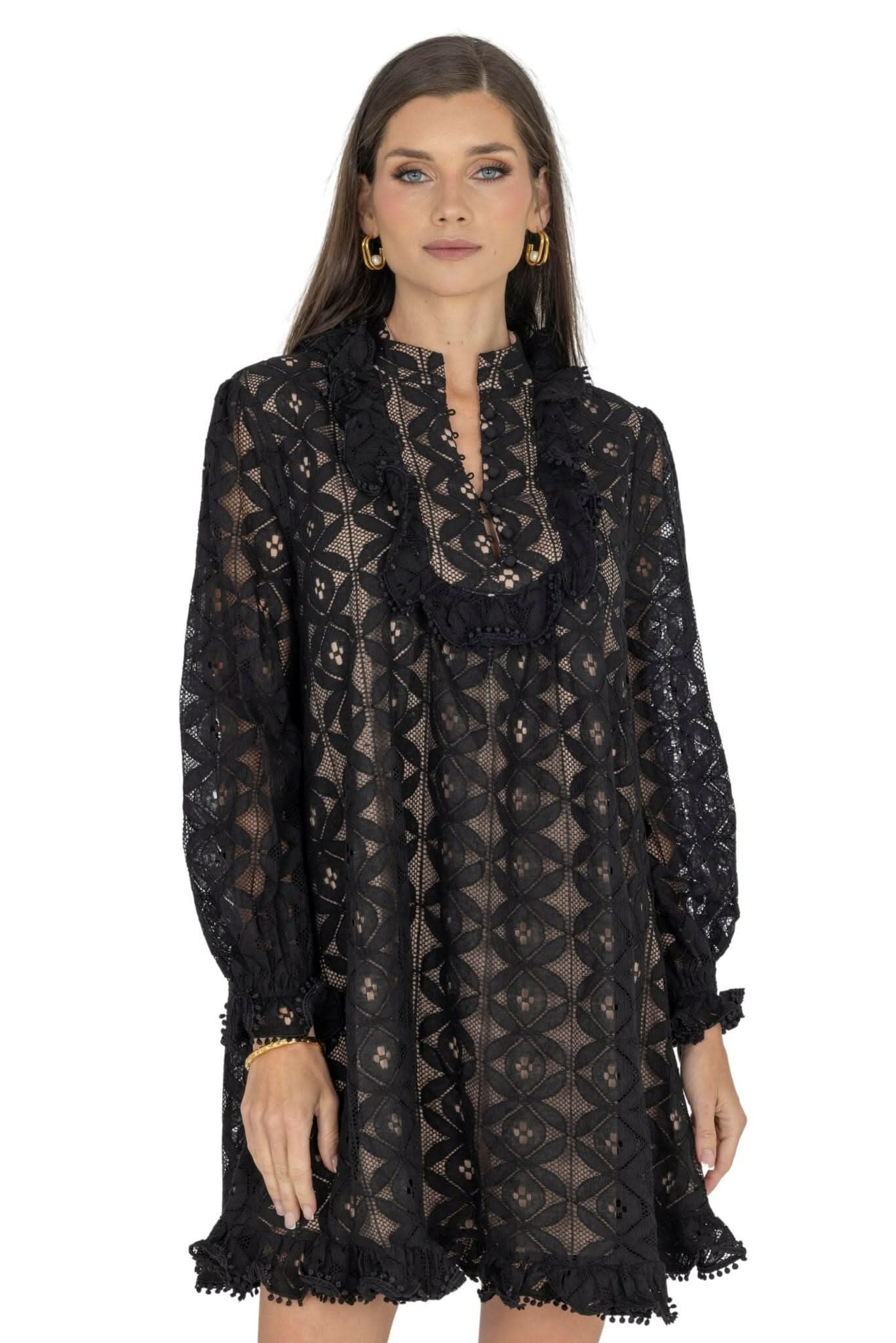 Amber Puff Sleeve Flare Dress (Black)