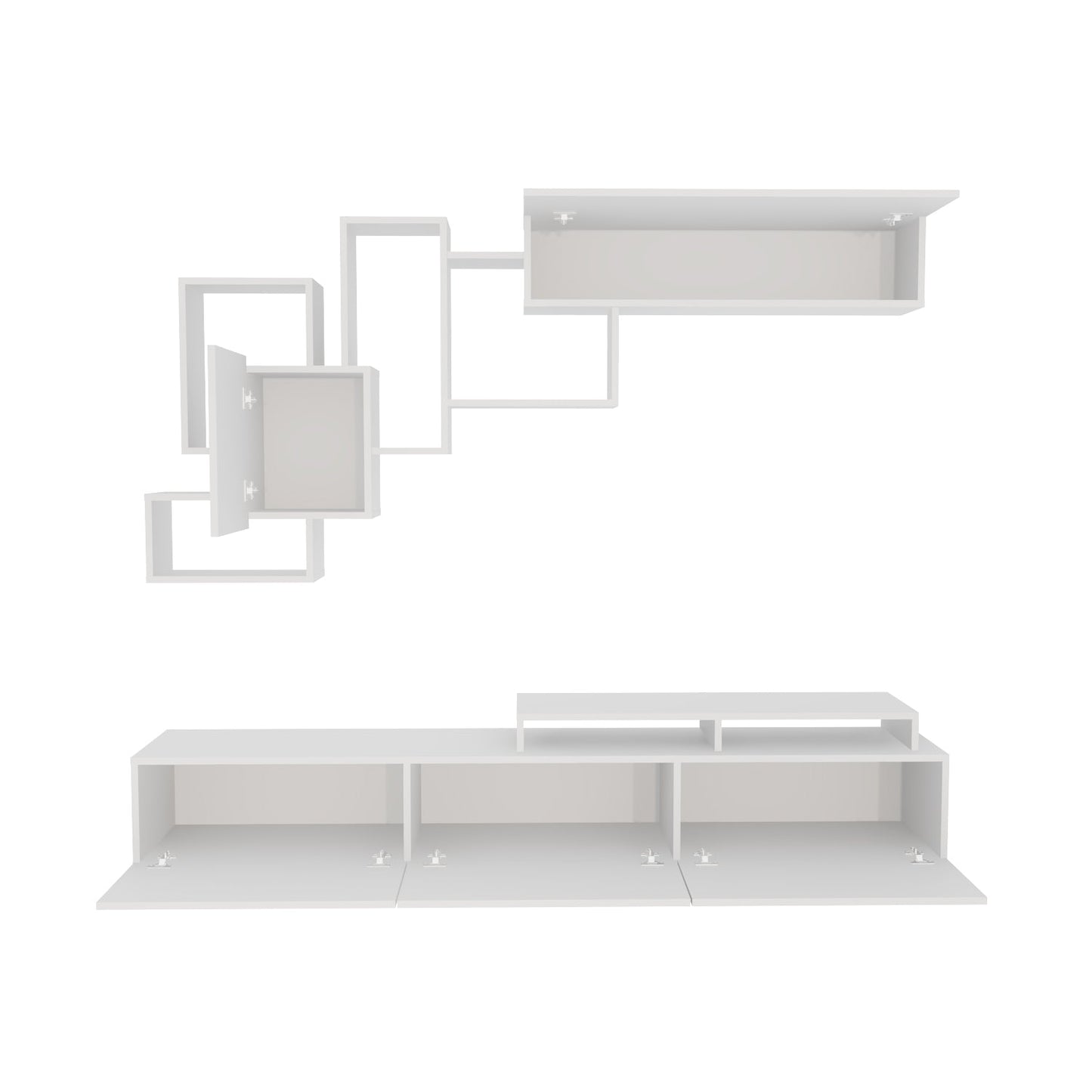 Amor TV Stand Entertainment Center with Wall Shelf and Cubbies for up to 85'' TVs
