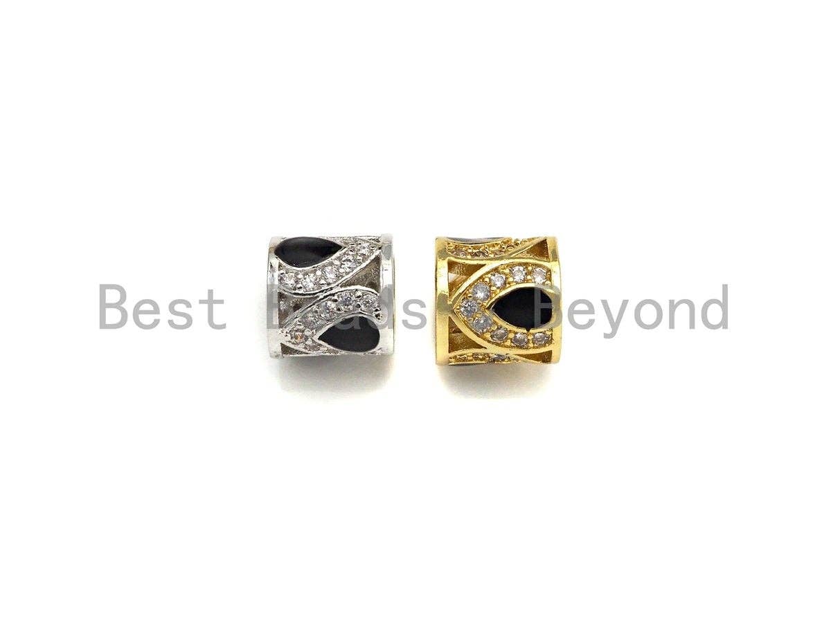CZ Micro Pave Big Hole Drum Barrel space beads, Micro Pave B