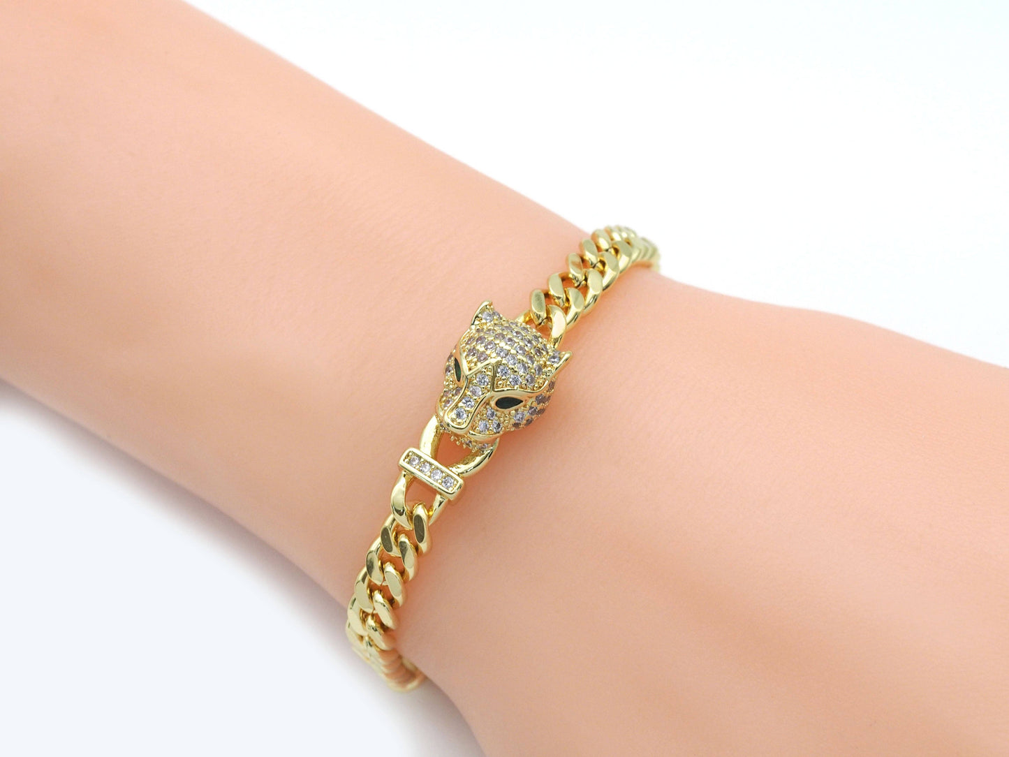 CZ Leopard Pather Head Chain Bracelet, Sku#JL167