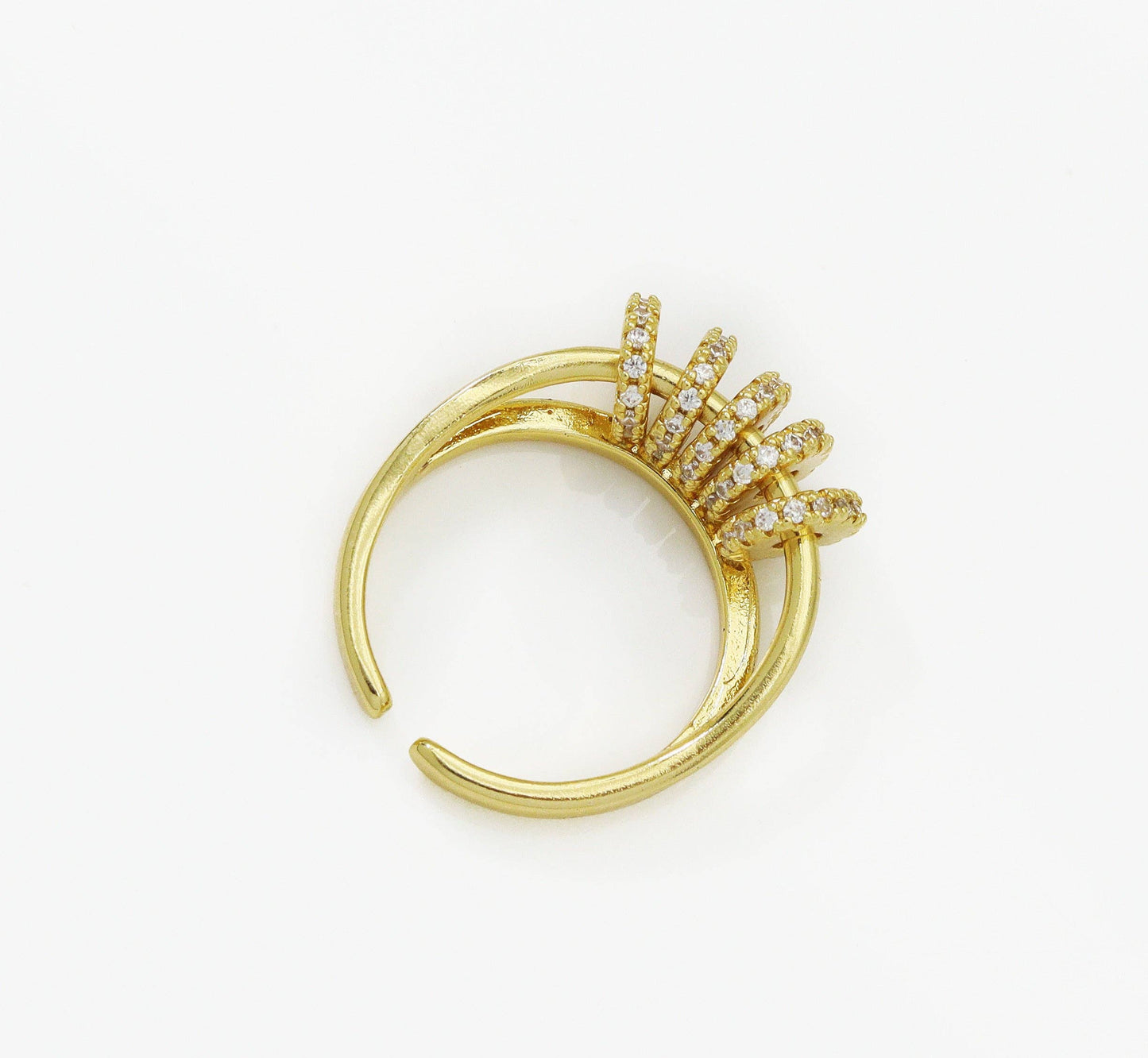 Movable CZ Spacer Gold Double Line Ring, Sku#LD304