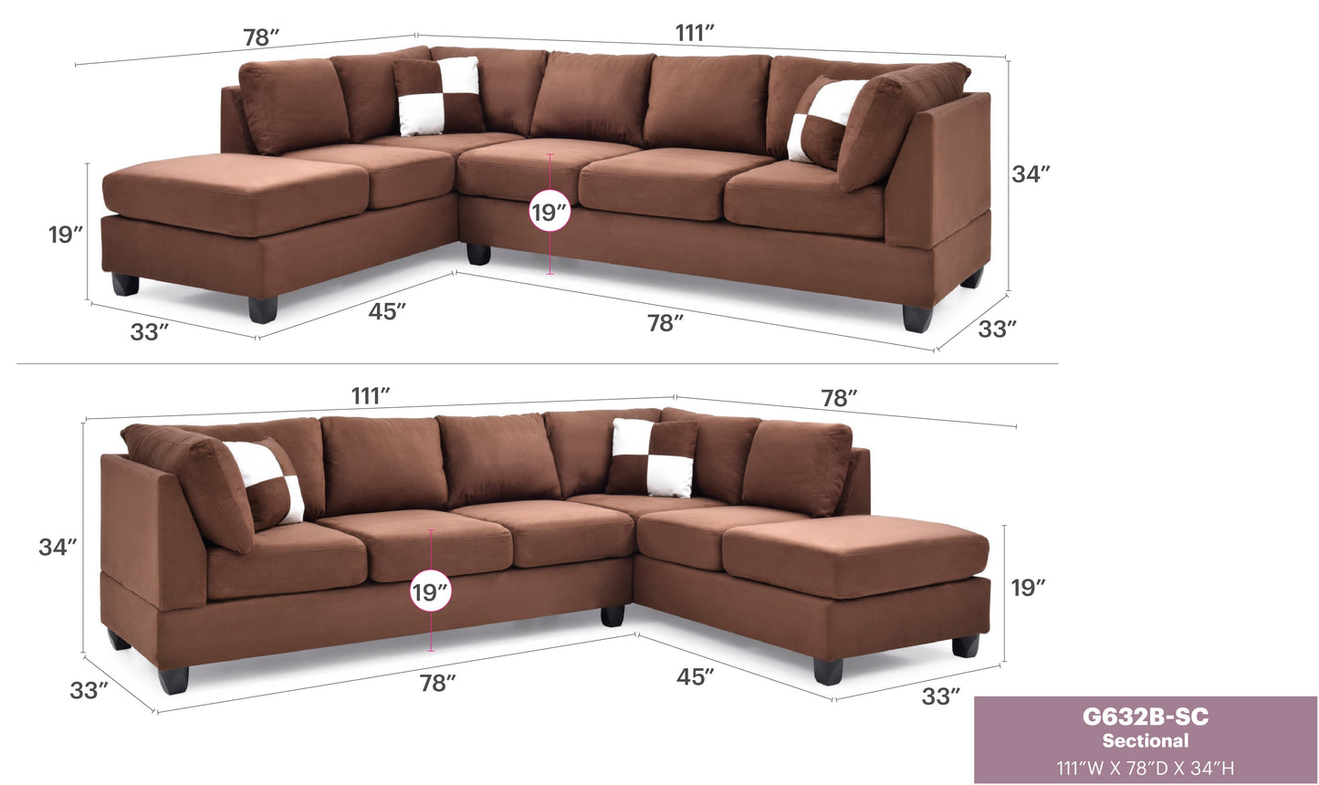 Malone G632B-SC Sectional (Without Ottoman) - Chocolate