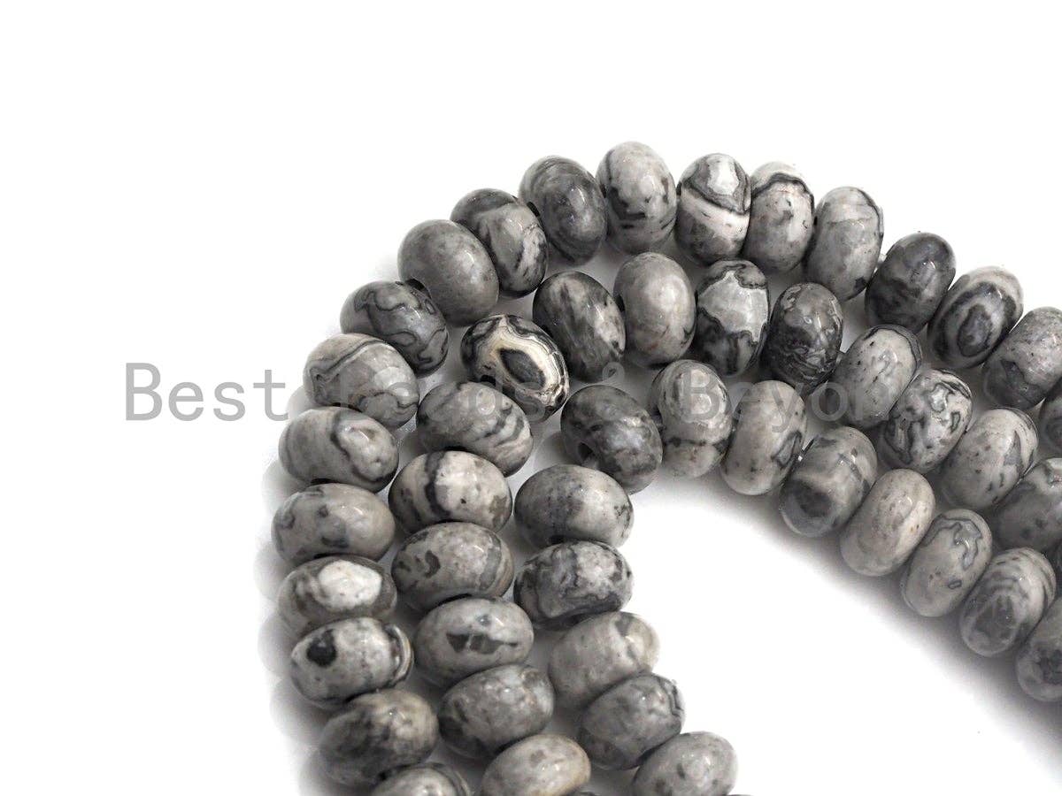 2mm Large Hole Natural Map Jasper Beads, Rondelle Smooth 6x10mm/5x8mm, 8" Long Strands, sku#U702