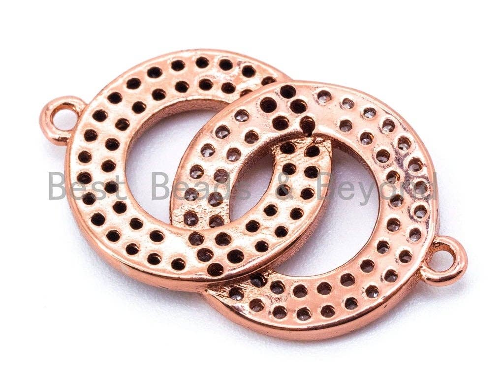 CZ Micro Pave Dual Color Double Ring Connector,CZ/Micro Pave