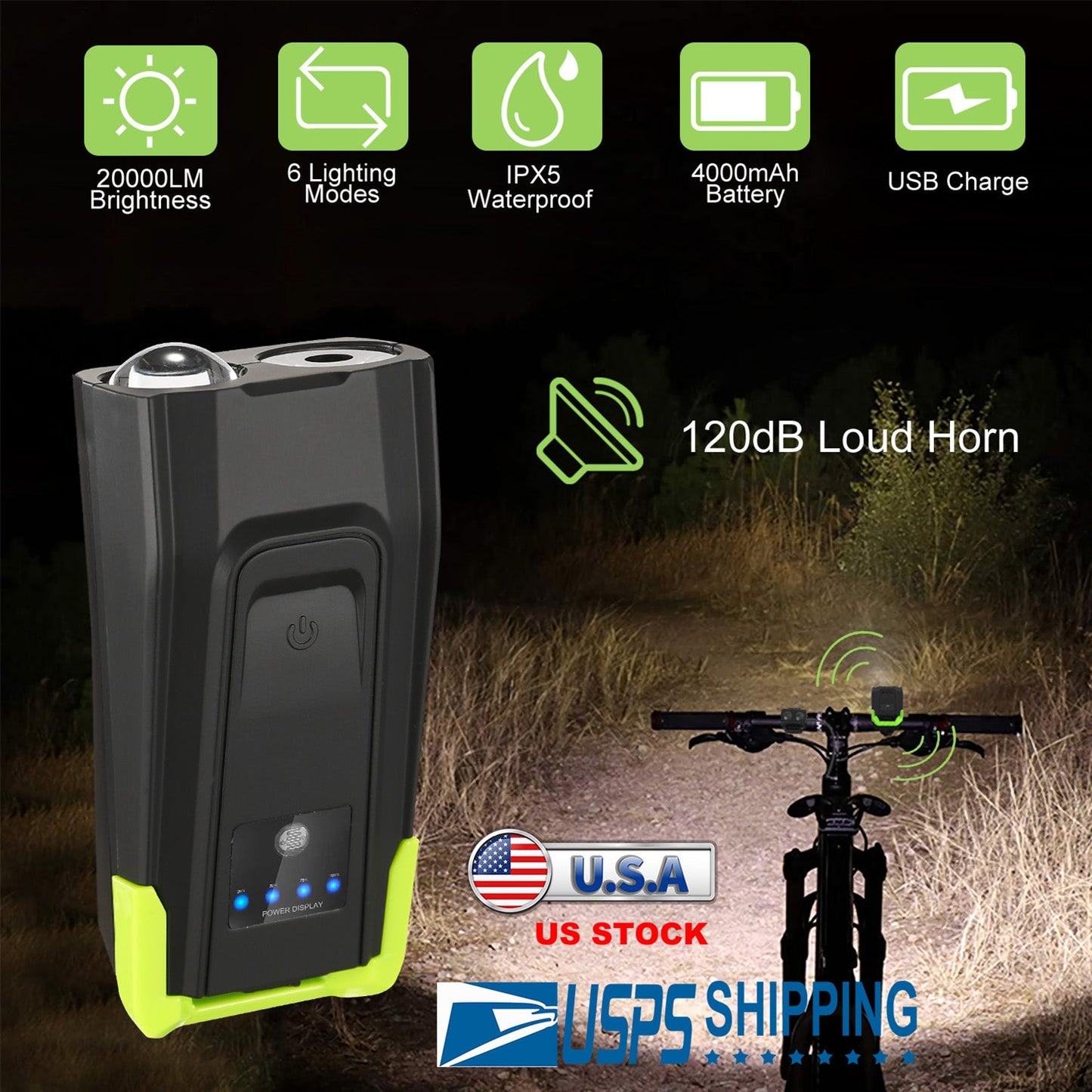 Bike Front Light Set with Horn for Night Riding