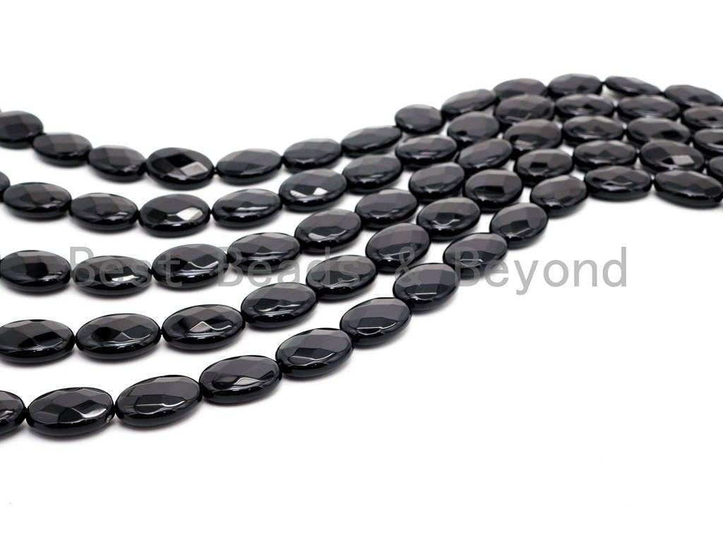 Quality Faceted Oval Black Onyx Beads Natural Stones, Gemstones Beads, Black Loose Beads, Oval Beads, 15.5" Full Strand, SKU#Q14