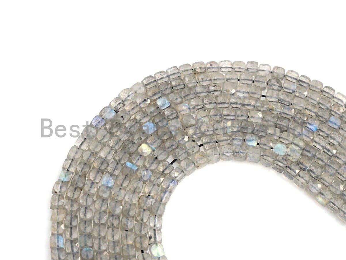 High Quality Natural Labradorite Cube Beads, 4mm Labradorite Cube Beads, 16" Full Strand, Sku#U781