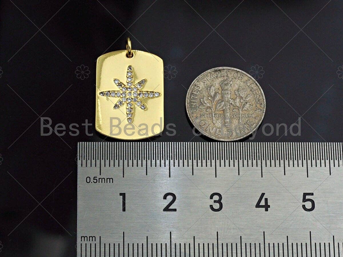 18k Shiny Gold Star On Rectangle Charms, Dog Tag Charms, Flower Pendant, Gold Pendant, Rectangle Necklace Charms, 15x21mm, Sku#Z1172