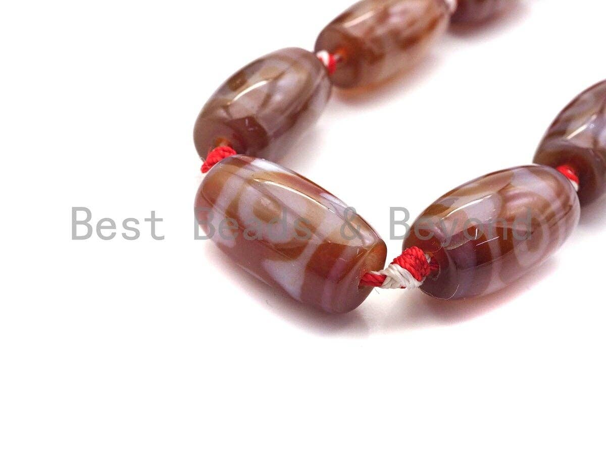 1pc/12pc Natural Tibetan Agate Barrel Spacer Beads, Brown White Eye Dzi Spacer Beads, Tibetan Dzi Beads, 14x25mm, sku#U867