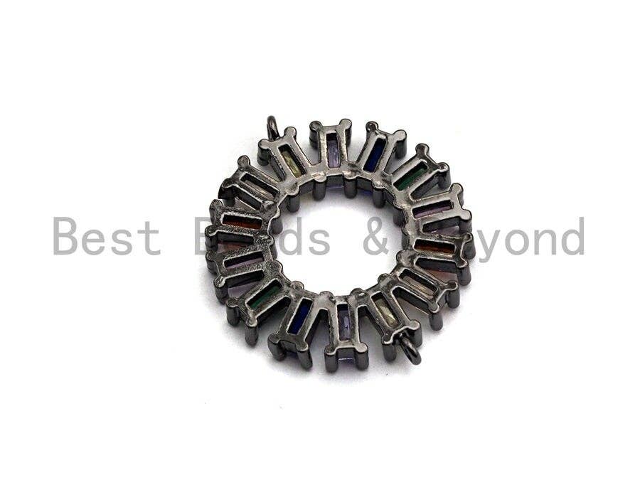 Baguette CZ Micro Pave Rainbow Donut Ring Connector for Bracelet Necklace, Cubic Zirconia Space Connector, 24x28mm,sku#E495C