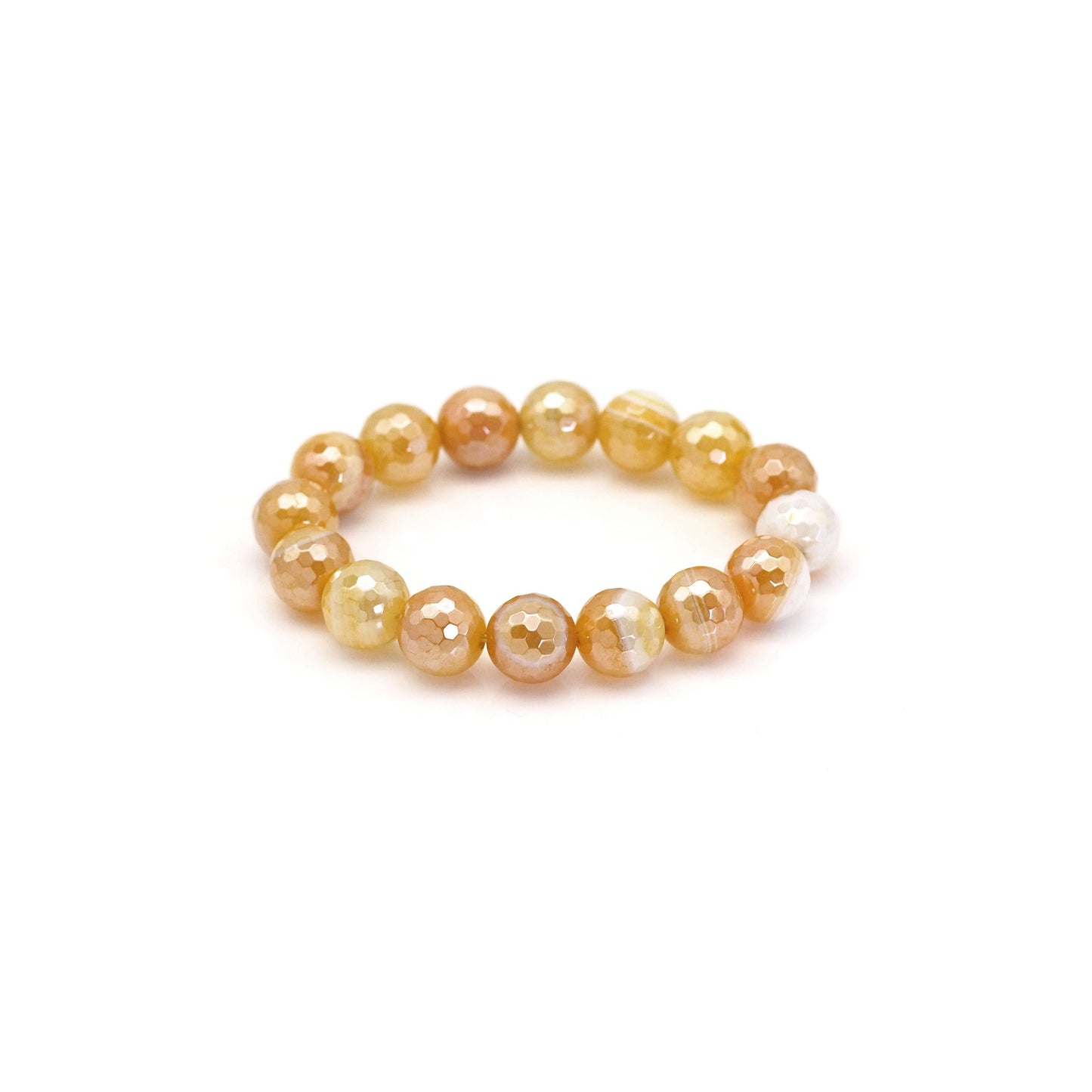 Mystic Yellow Banded Agate Round Faceted Stretchy Bracelet,