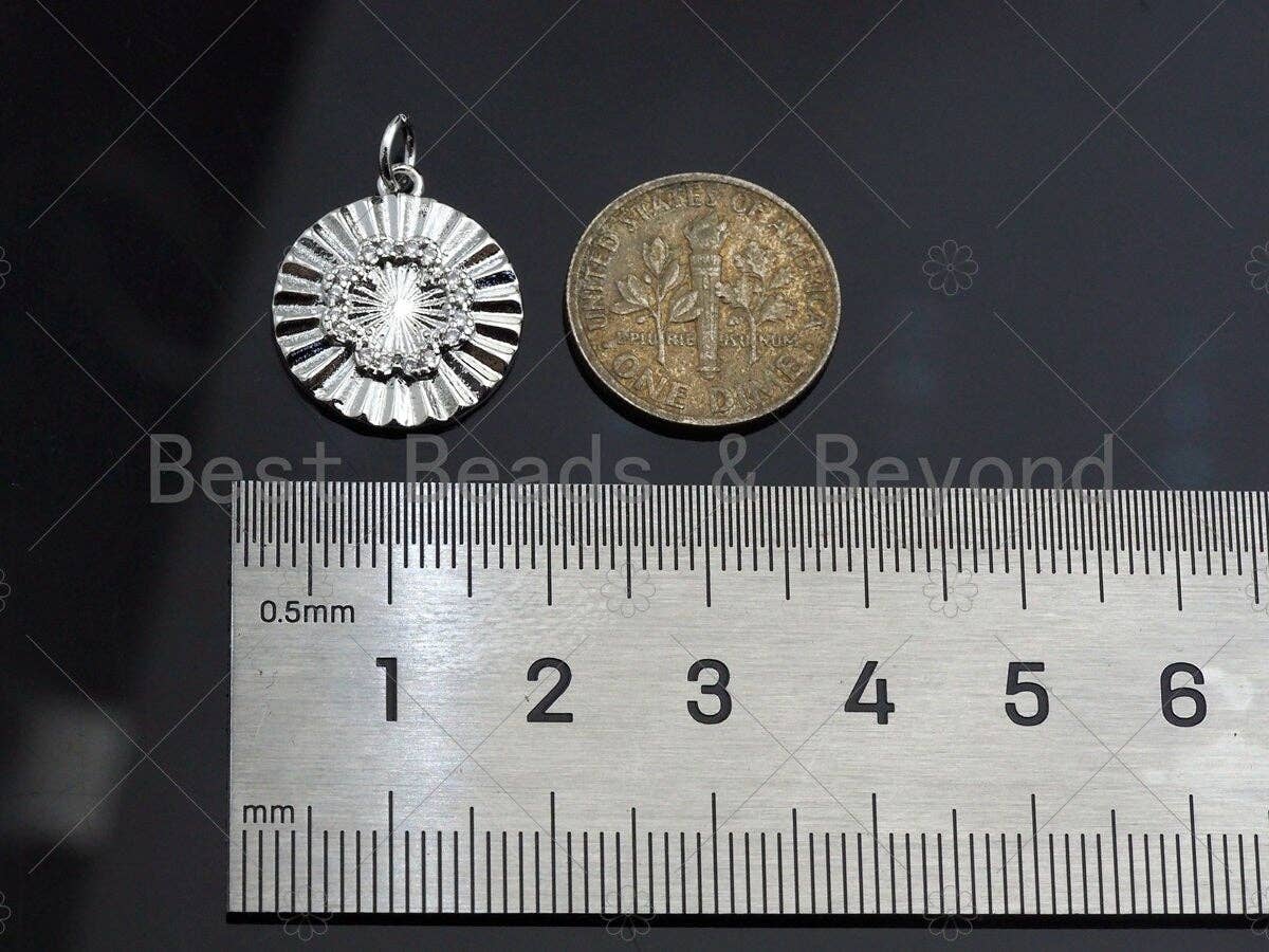 CZ Micro Pave Clover On Round Pendant/Charm,Cubic Zirconia Paved Charm, Dainty Medallion Charm, Necklace Bracelet Charm,16x18mm, sku#L337