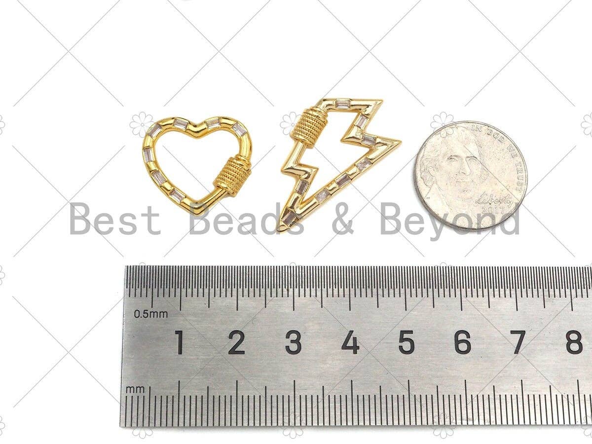 CZ Micro Pave String Heart/Lighting Shape Clasp, CZ Pave Clasp, 18K Gold Carabiner Clasp, 20x18/18x32mm, Sku#FH170