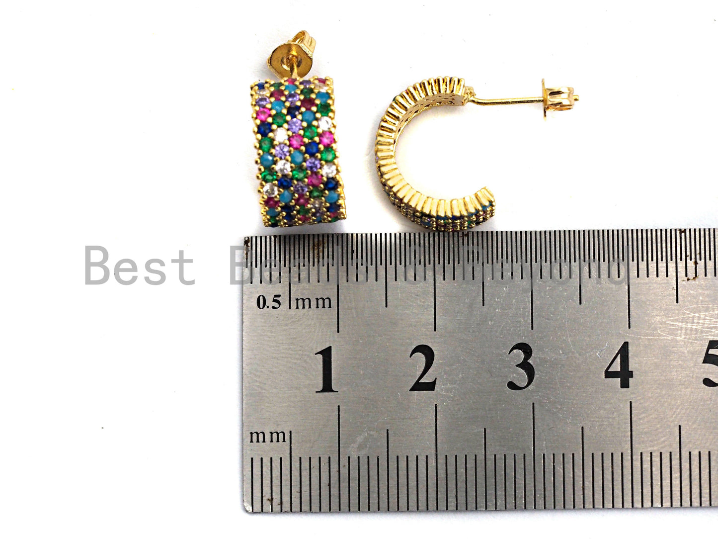 Clorful CZ Half Circle Shape Earrings, Sku#J77