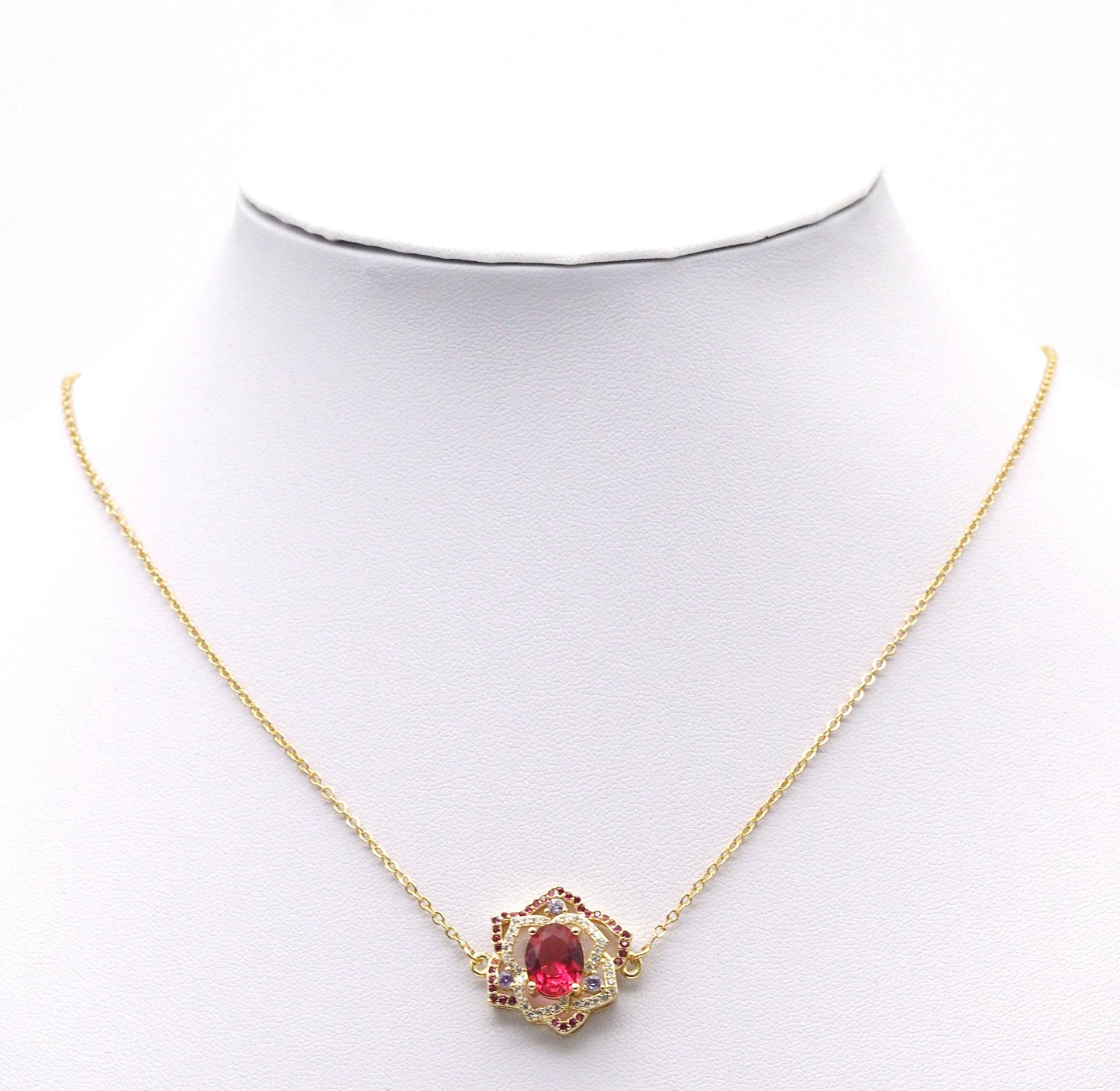 Fuchsia CZ Rose Flower Frame Charm, Sku#LK750