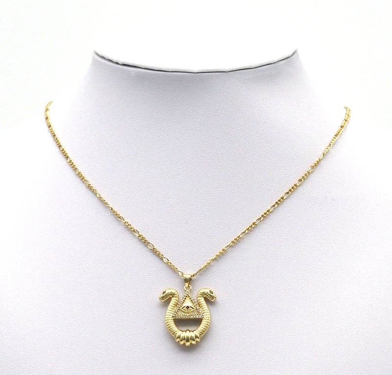 Gold CZ Snake With Triangle Evil Eye Charm, Sku#LK731