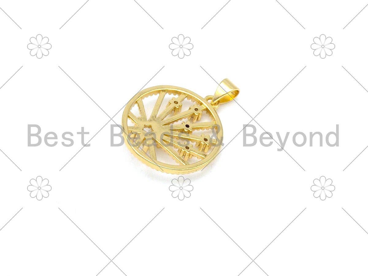 CZ Micro Pave North Star Coin Pendant Charm, sku#LK383