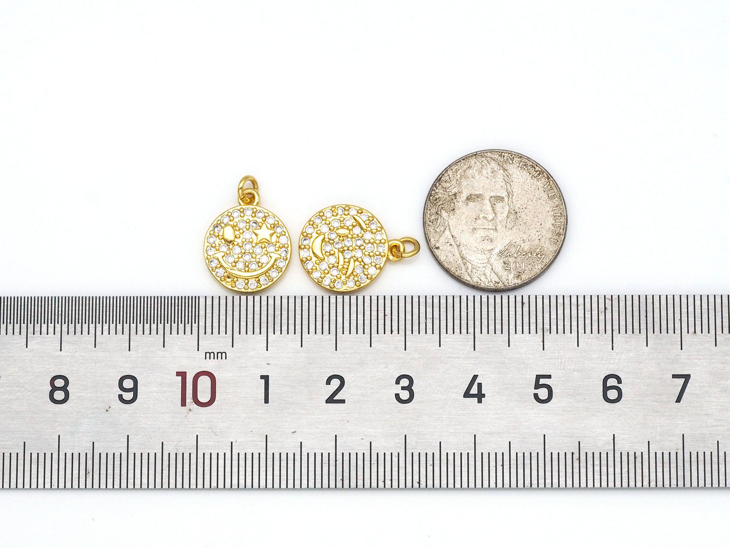 CZ Gold Cute Smiley Face Charm, Sku#JL52