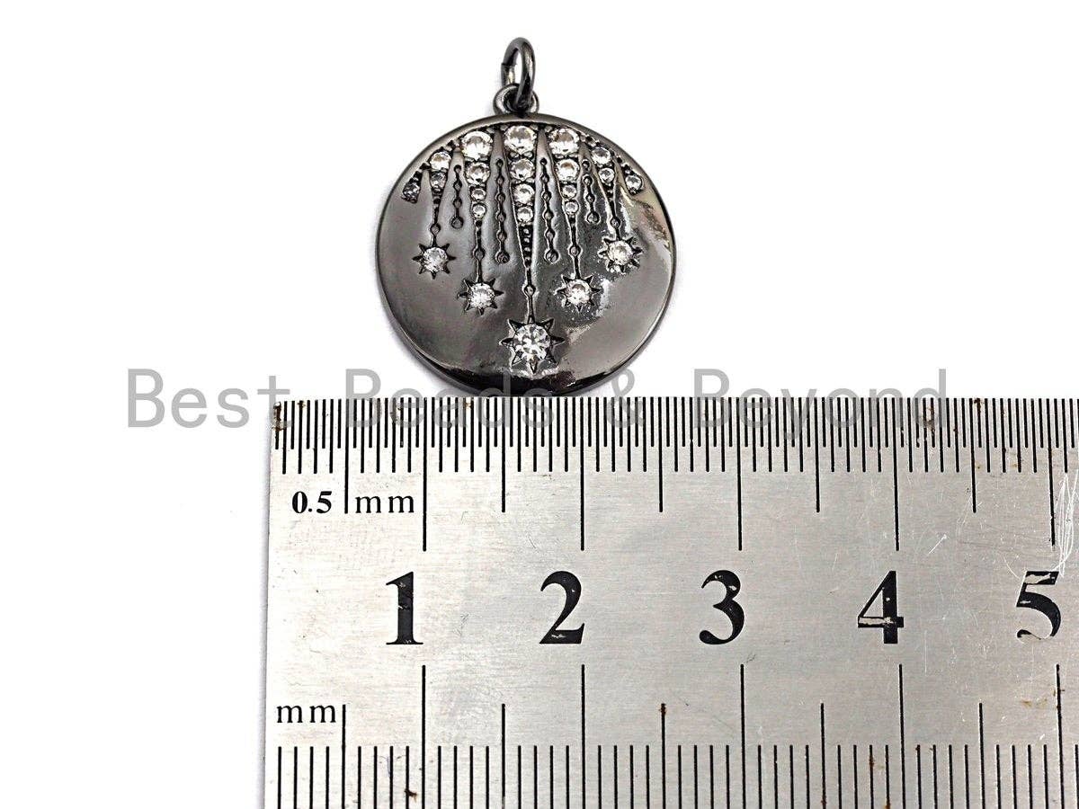 CZ Micro Pave Shooting Star Coin Charm, celetration star coin, Z433