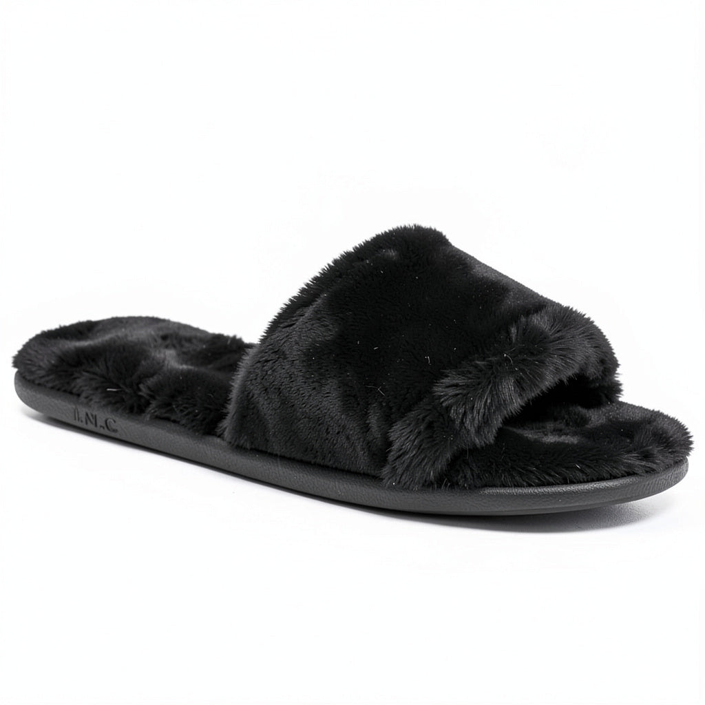 I.n.c. Womens Faux-Fur Slide Slippers, Size M-7/8