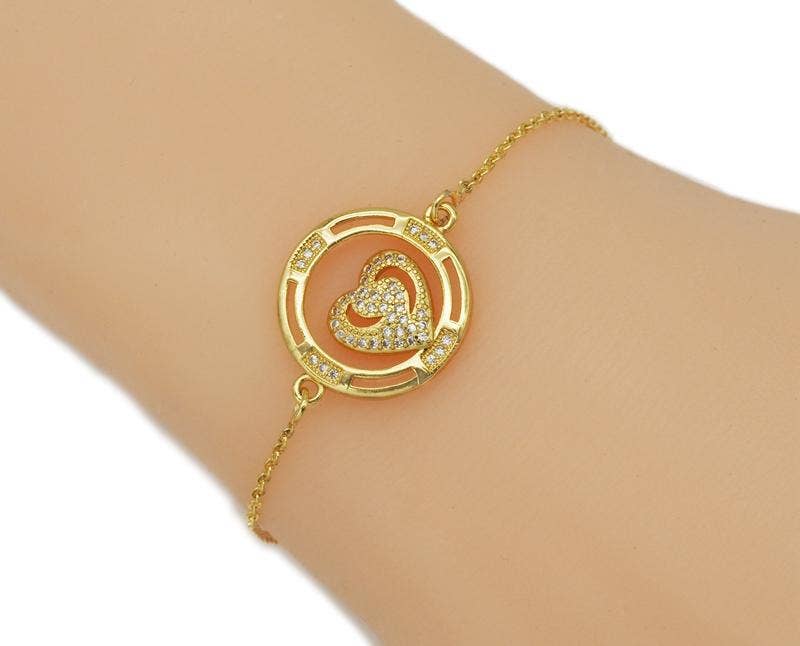 CZ Heart On Round Ring Connector, Sku#JL103