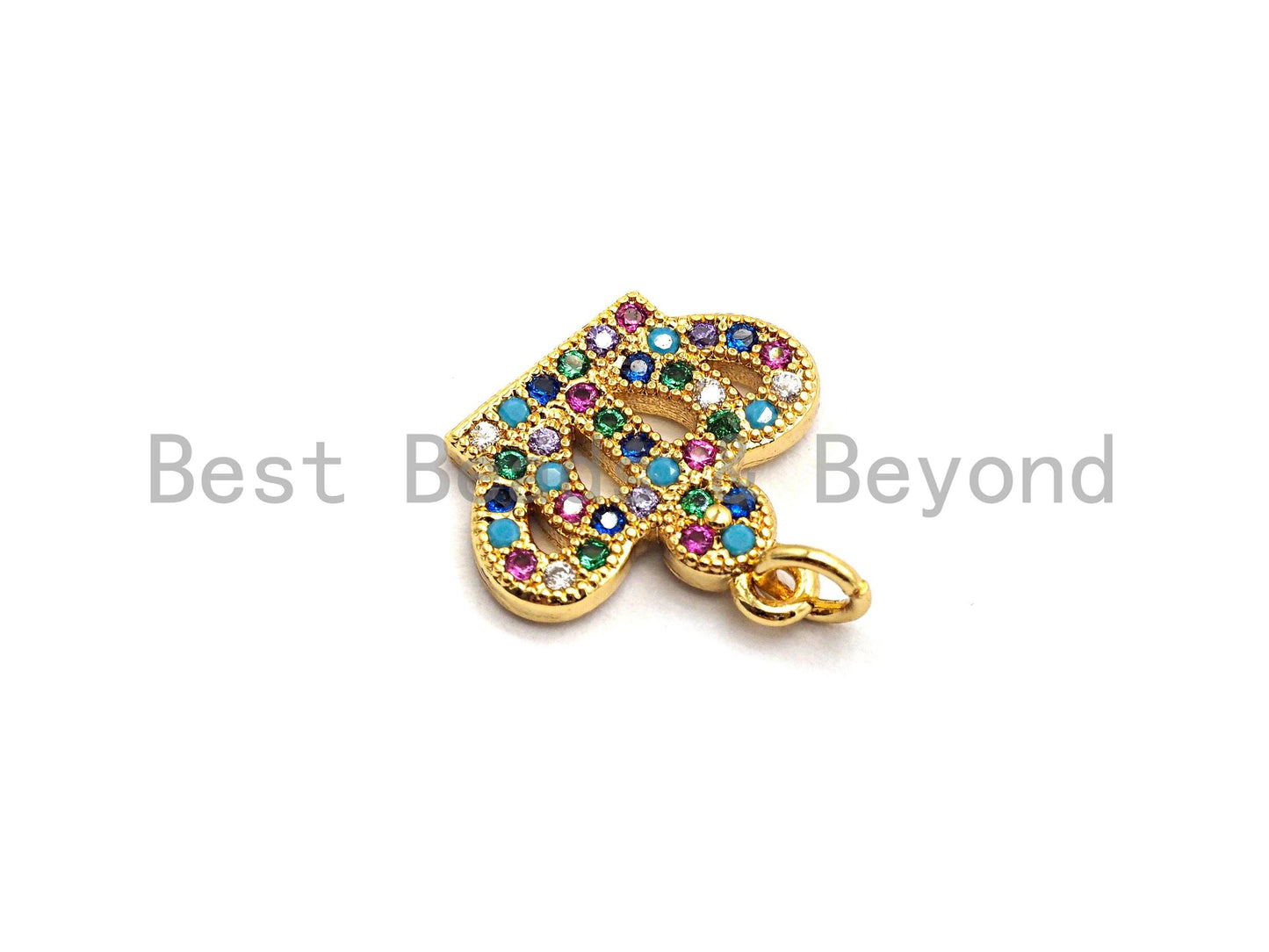 CZ Colorful Micro Pave Crown Pendant, Crown Shaped Pave Pendant, Gold plated, 15x13mm, Sku#F752