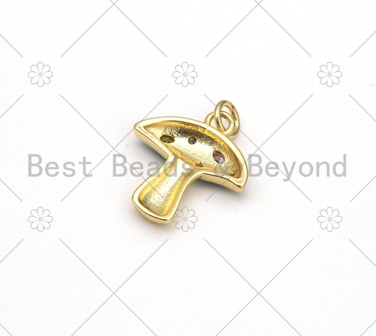 Colorful CZ Micropave Mushroom Shape Pendant, 18k Gold Filled Enamel Mushroom Charm, Necklace Bracelet Charm Pendant,16x19mm,Sku#F1428